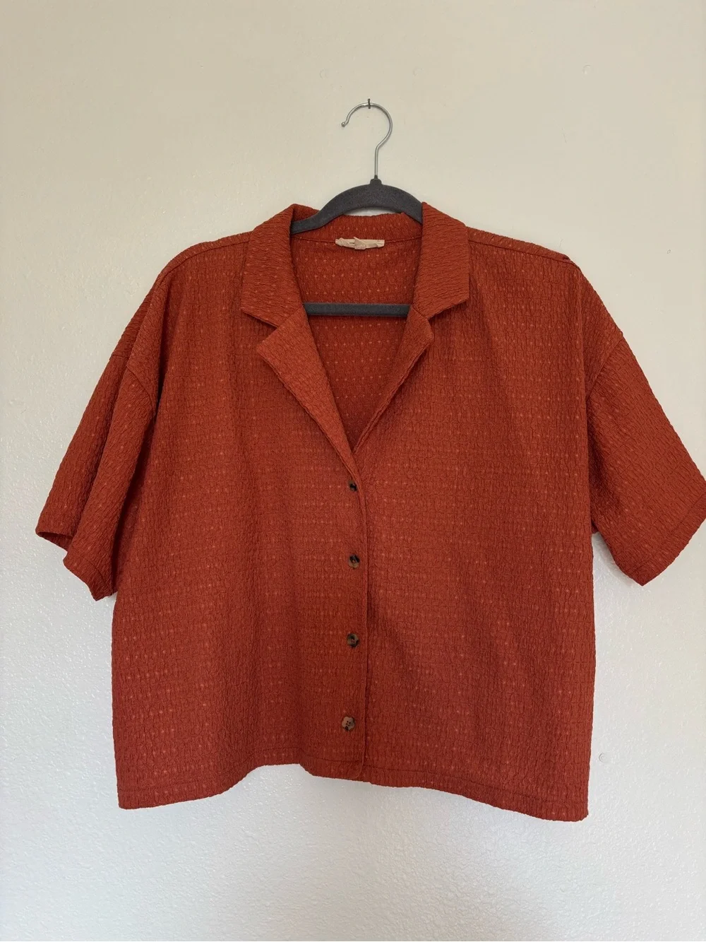 Madewell Rust Textured Short-Sleeve Button-Up - Picture 1 of 4
